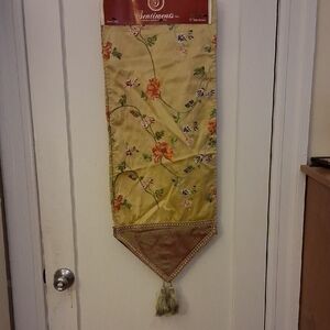 Floral Embroidered Silk Table Runner by Sentiments - Gold and Pink, Orange NWT